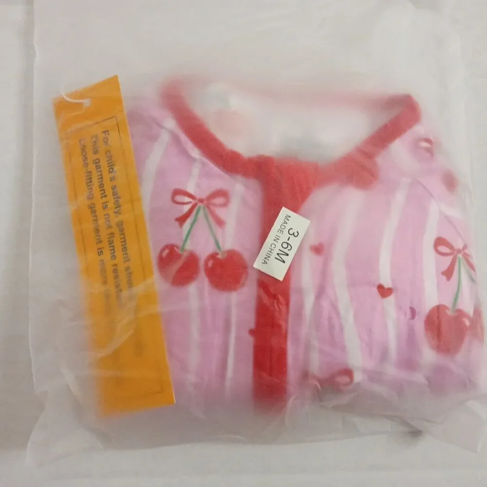 Cherry Hearts Bamboo Footie Pajamas | Cherry Print Zippy Sleeper 3-6M | NWT